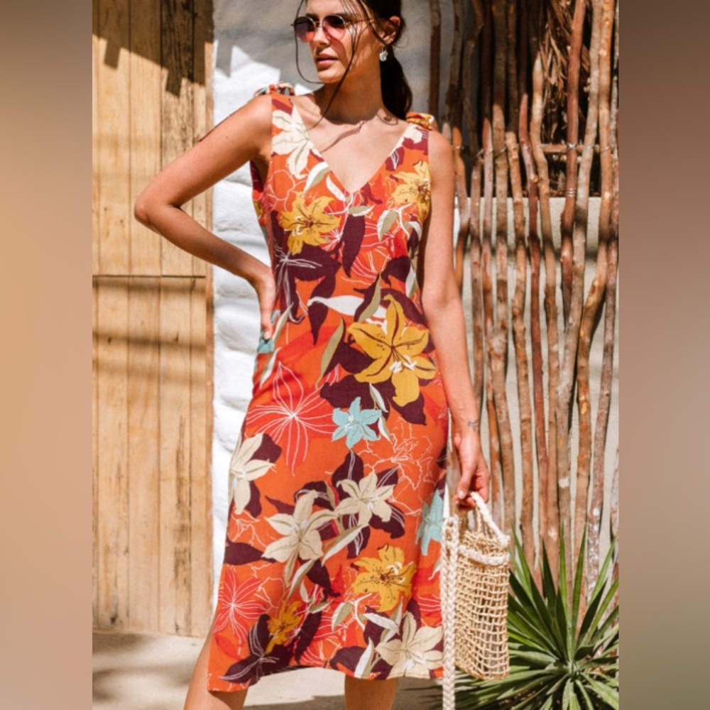 Floral tie shoulder dress